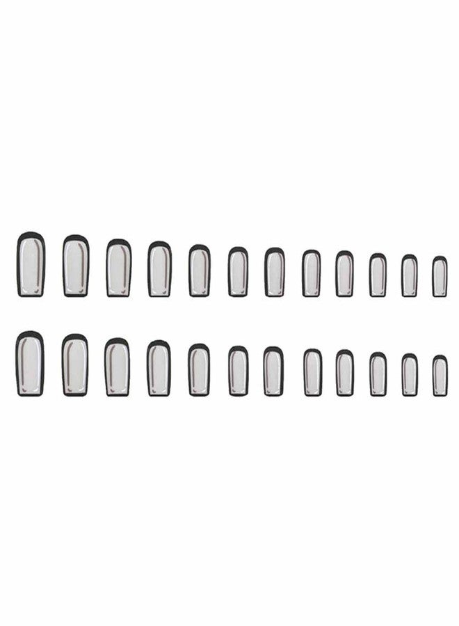 Foccna Black Press on Nails Comic Medium Long, Acrylic Fake Nails Square Cartoon False Nails,Artificial Nails for Women and Girls 24 pcs - Image 4